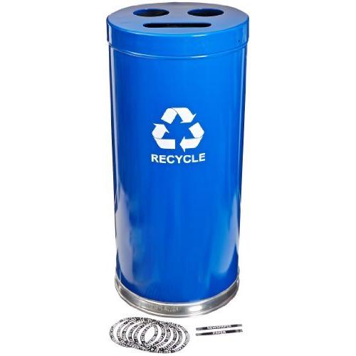 Witt Industries 18RTBL Steel 33-Gallon 3 Opening Recycling Container with 3 Plastic Liners, Legend "Recycle", Round, 18" Diameter x 33" Heig デスク、机用付属品、パーツ