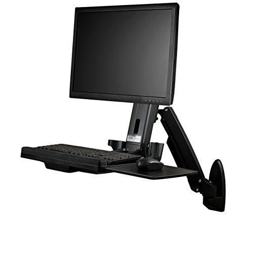 StarTech.com Wall Mount Workstation - Articulating Full Motion Standing Desk with Ergonomic Height Adjustable Monitor & Keyboard Tray Arm - デスク、机用付属品、パーツ