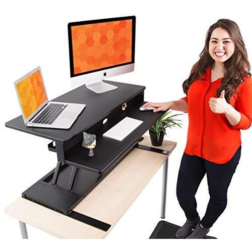 Flexpro Power 36 Inch Electric Standing Desk - Electric Height Adjustable Stand up Desk by Award Winning Stand Steady - Holds 2 Monitors (Bl