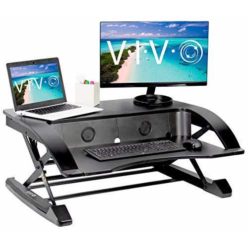 ファッションデザイナー and Monitor Dual Tabletop Stand Sit Converter, Desk Standing inch 36 Adjustable Height Elegant Black VIVO Laptop (DESK-V00 Workstation Riser デスク、机用付属品、パーツ