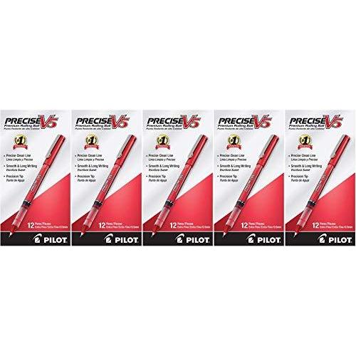 PILOT Precise V5 Stick Liquid Ink Rolling Ball Stick Pens， Extra Fine Point， Red Ink， 12 Count (35336) 5 Pack 並行輸入品