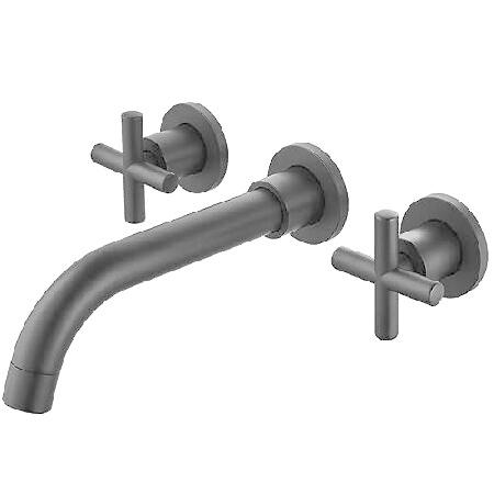 格安 Black Matte Brass Solid Airuida Widespread Mixin Sink Basin Lavatory Handles Cross Double Mounted Wall Faucet Sink Spout Swivel 360 Bathroom 洗面所用水栓