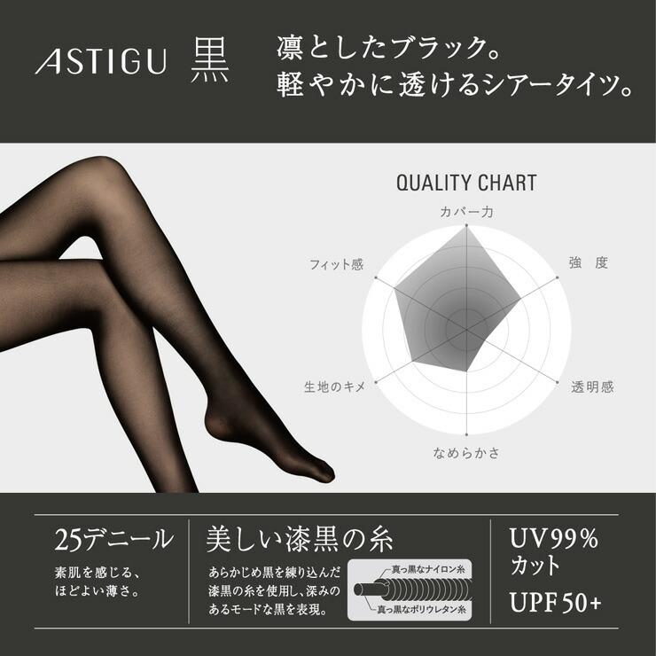 2点以上お買い上げで送料無料】 ストッキング ASTIGU 黒 25デニール 
