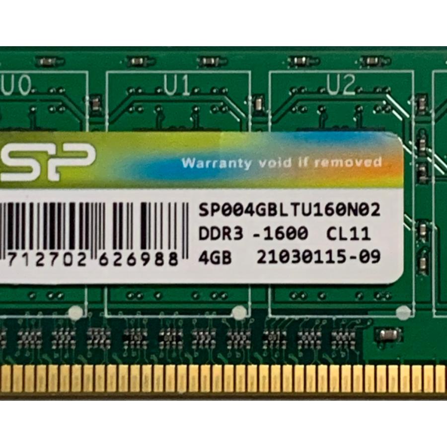 【中古】Silicon Power 4GB 1枚 DDR3-1600 SP004GBLTU160N02 デスクトップPC用メモリ（non-ECC Unbuffered、PC3-12800）｜collection21store｜03