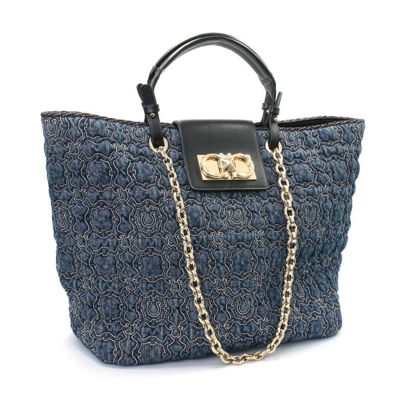 フェラガモ　ガンチーニ　デニム　ハンドバッグ　レザー GANCINI サルヴァトーレフェラガモ ガンチーニ ハンドバッグ