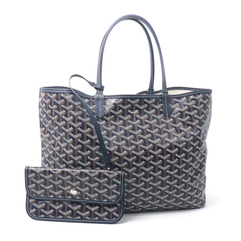 ゴヤール サンルイPM トートバッグ STLOUIPMLTY12CL12P ゴヤールディンキャンバス シュヴロッシュカーフスキン ネイビー 中古 送料無料 GOYARD（ゴヤール） サンルイPM トートバッグ STLOUIPMLTY12CL12P