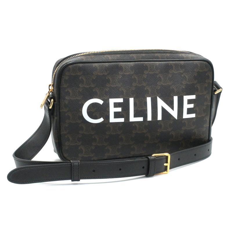セリーヌ ミディアム メッセンジャーバッグ 194502CIM.38OG CELINEプリント入りトリオンフキャンバス ブラック 斜め掛け鞄 中古 送料無料 TRIOMPHE セリーヌ ミディアム メッセンジャーバッグ 194502CIM.38OG