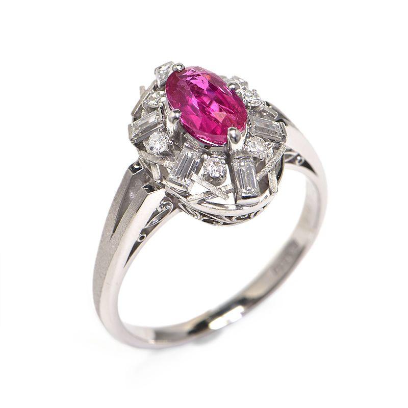 1.09ct天然ピンクサファイアリング 14号 Pt900 新品仕上済 合計0.43ct  