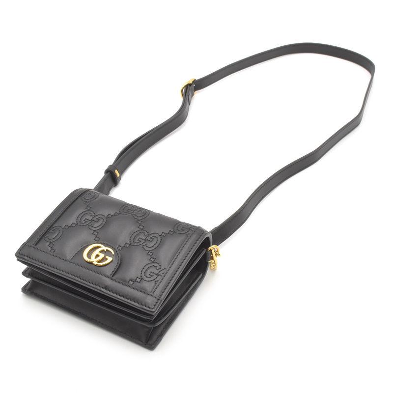 GG グッチ ミニショルダーバッグ 723777 GGマトラッセレザー ブラック 