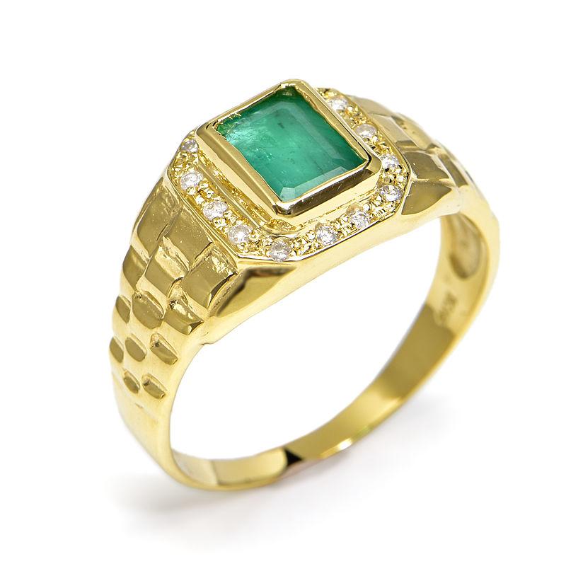 1.0ct天然エメラルドリング 16号 K18YG 合計0.1ct天然ダイヤ  