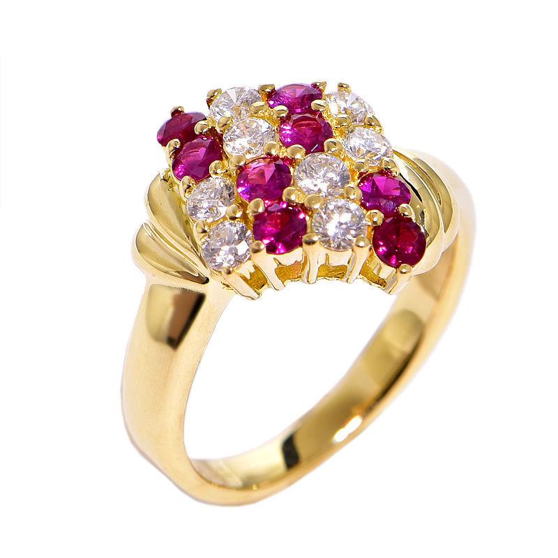 合計0.5ct天然ルビーリング 11号 K18YG 新品仕上済 合計0.42ct天然  