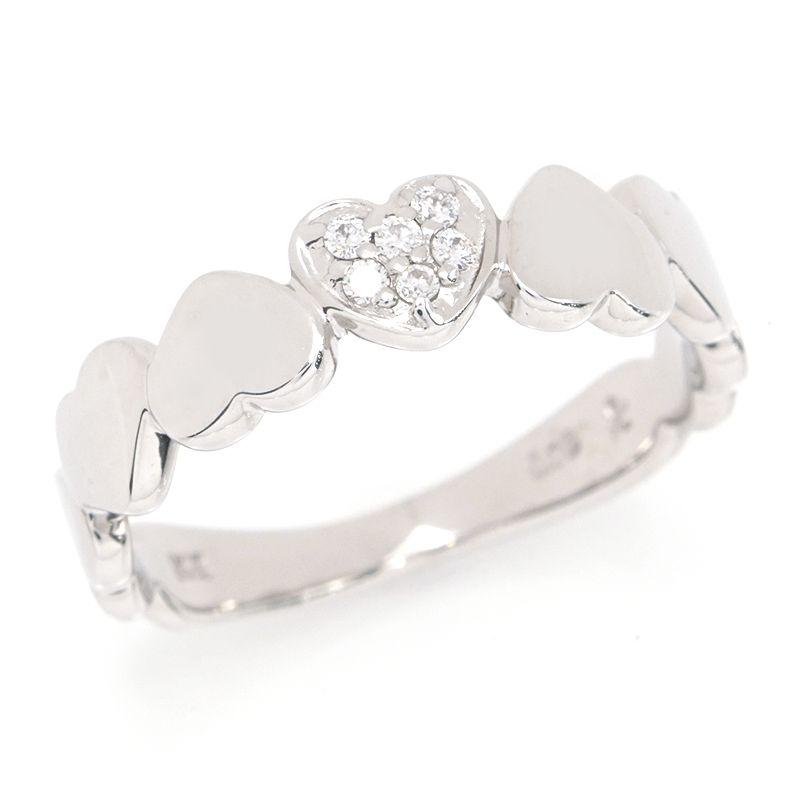 0.05ct天然ダイヤモンドリング 9号 K18WG ハートリング ハートモチーフ  