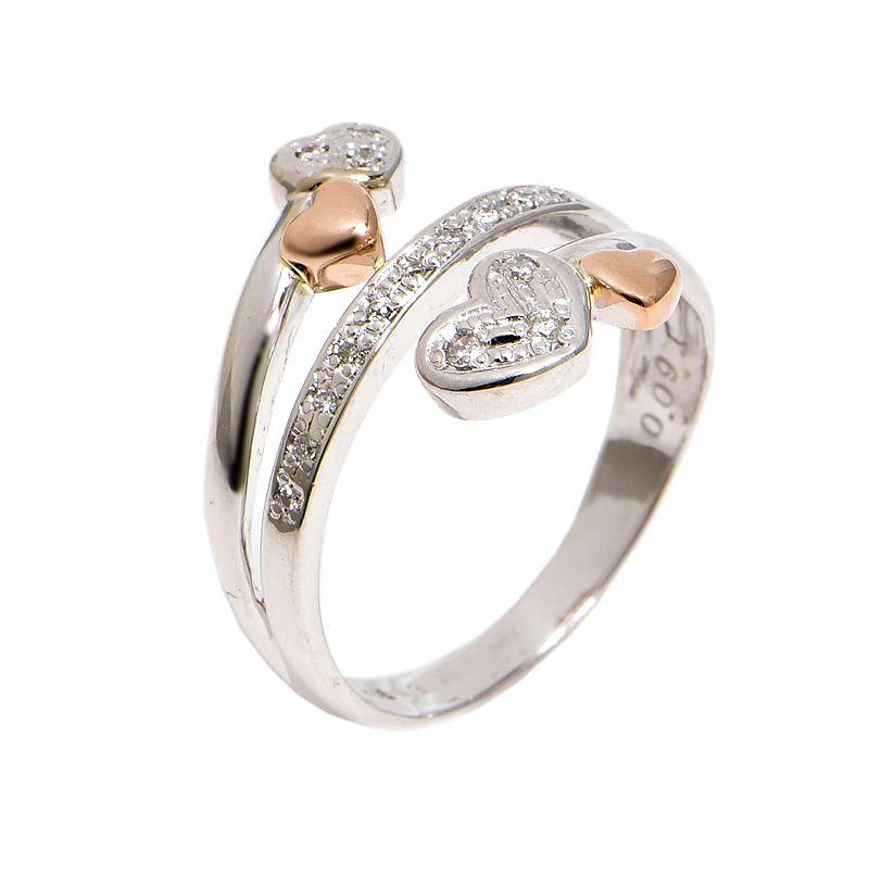 0.09ct天然ダイヤモンドリング 12号 K18WG K18PG ハートモチーフ 交差