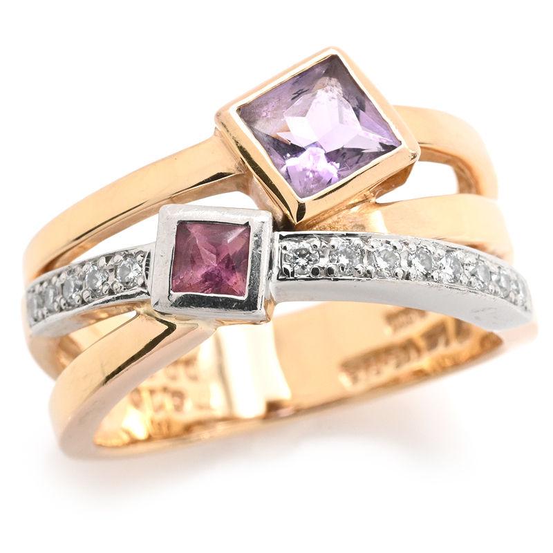 ベリテ 0.5ct天然アメジストリング 16号 K18PG Pt900 ダイヤモンド