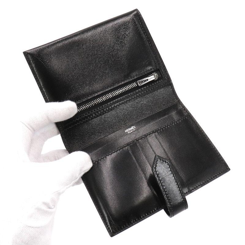 HERMES エルメス ベアンコンパクト 財布 ボックスカーフ ブラック □G 