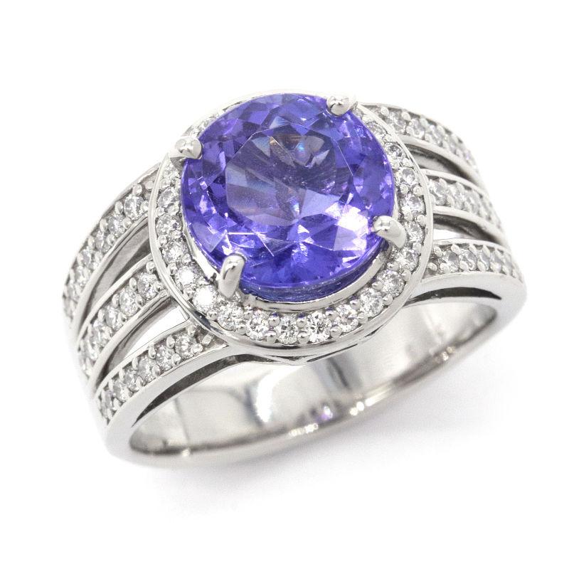 4.39ct天然タンザナイトリング 16号 Pt900 新品仕上済 合計0.55ct天然