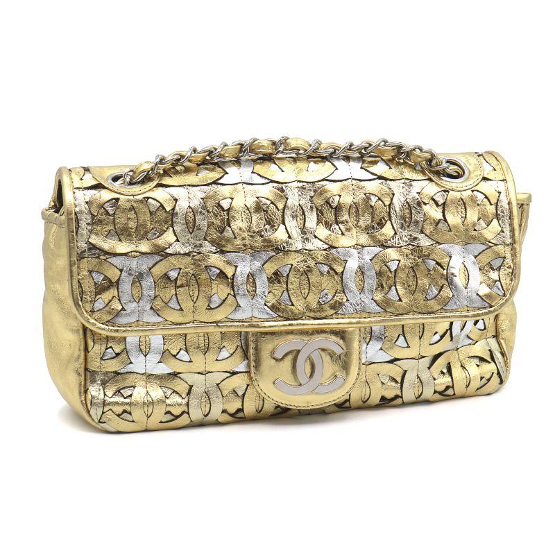 シャネル パッチワーク 12番台 ラムスキン チェーンショルダーバッグ ゴールド シルバー CCマーク 斜め掛け シルバー金具 中古 送料無料 CHANEL（シャネル） パッチワーク 12番台 ラムスキン チェーン