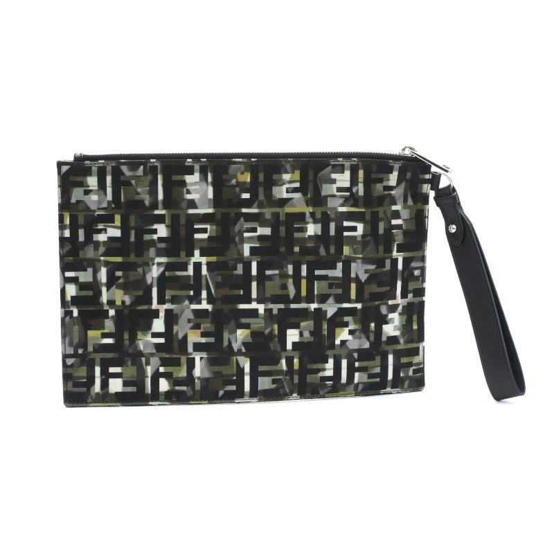 フェンディ クラッチバッグ 7N0105 ナイロン グリーン ブラック セカンドバッグ FFモチーフ FFキャンバス シルバー金具 緑 中古 送料無料 FENDI（フェンディ） クラッチバッグ 7N0105 ナイロン グリーン
