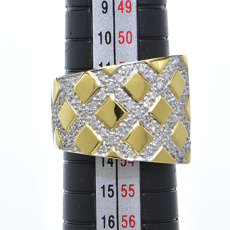 0.5ct天然ダイヤモンドリング 12号 K18YG K18WG パヴェダイヤリング アーガイル柄 ひし形 ワイド イエローゴールド 地金9.4g 中古 送料無料_2