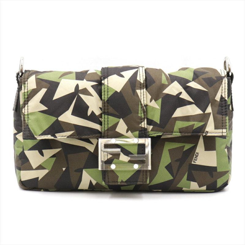 美品 フェンディ バゲット ナイロン カーキ ベージュ ブラック 迷彩柄  