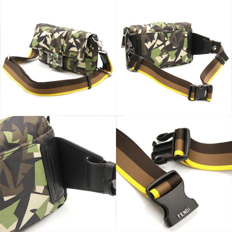 FENDI 美品 フェンディ バゲット ナイロン カーキ ベージュ ブラック 