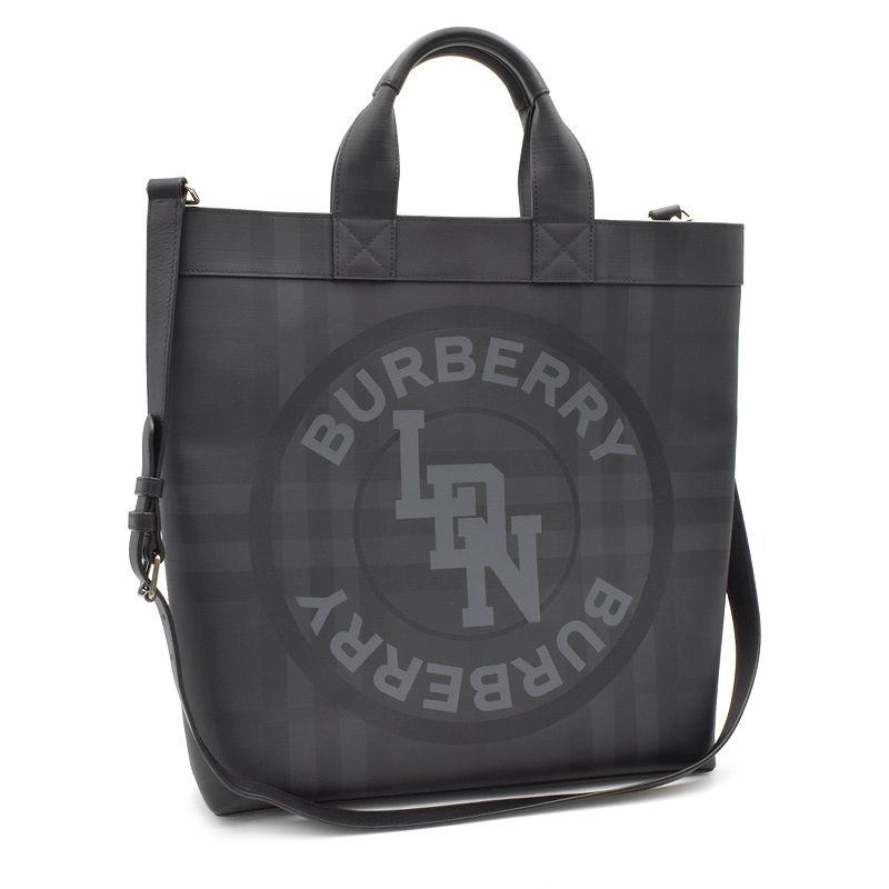 バーバリー トートバッグ 8022519 PVC レザー チャコール ロゴ  