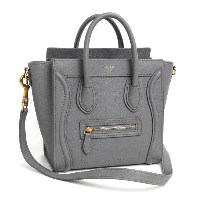 セリーヌ ラゲージナノ 189243AQL.10KL ベビードラムドカーフスキン コール ゴールド金具 ハンドバッグ ショルダーバッグ 中古 送料無料 CELINE（セリーヌ） ラゲージナノ 189243AQL.10KL ベビードラムド