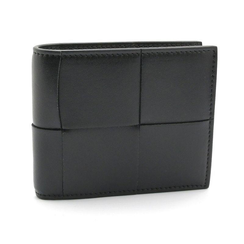 ボッテガヴェネタ カセット 二つ折りウォレット 743004 カーフレザー イントレチャート ブラック 2つ折り財布 二つ折り財布 中古 送料無料 CASSETTE（BOTTEGA VENETA） ボッテガヴェネタ カセット 二つ折り