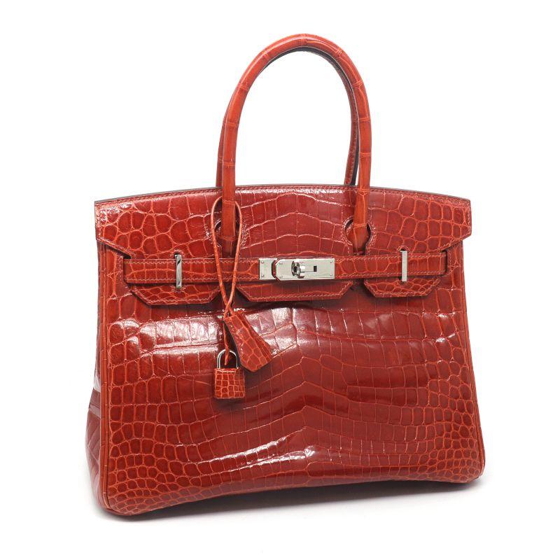 エルメス バーキン30 T刻印 2015年製 クロコダイル ニロティカス リセ サンギーヌ シルバー金具 艶あり ハンドバッグ 中古 送料無料 Birkin エルメス バーキン30 T刻印 2015年製 クロコダイル