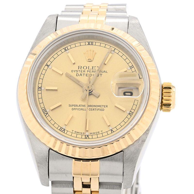 ロレックス デイトジャスト レディース時計 ピラミッド文字盤 Datejust Ladies 69173(W) 箱 保証書 K18YG/SS レディース時計 アイボリー 仕上げ済 1995年 美品 【中古】 ROLEX - ロレックス デイトジャスト レディース時計 ピラミッド文字盤