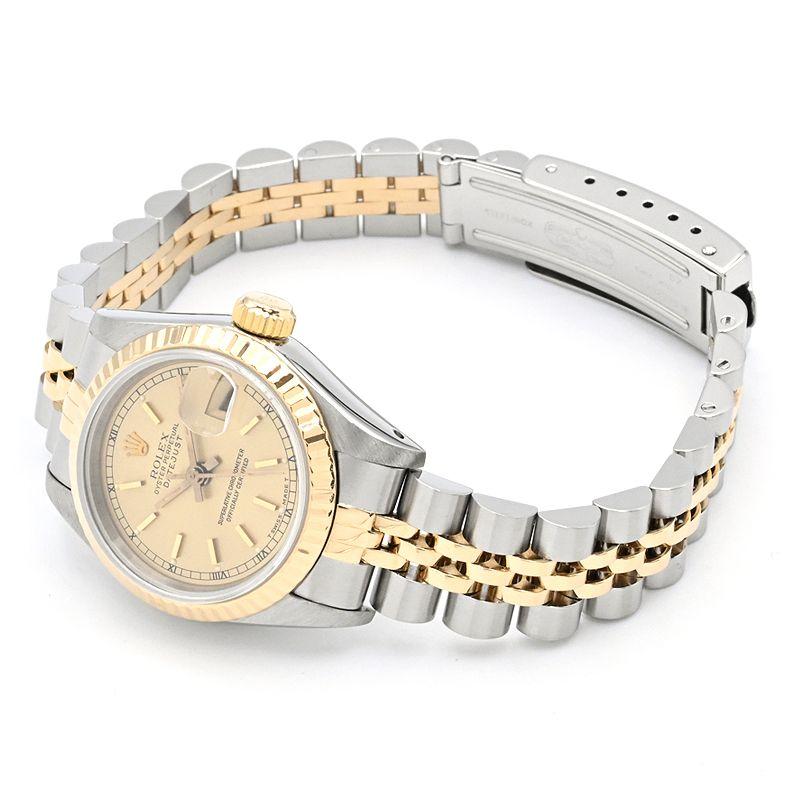 ロレックス Rolex 腕時計 デイトジャスト 69173 L番 1989年-1999年製 バーインデックス シャンパンカラー文字盤 フルーテッドベゼル ジュビリーブレス K18YG SS 自動巻き 【OH済み】 【箱・保付き】 【中古】 レディ デイトジャスト [3年保証] ロレックス レディース 69173 L番 SS