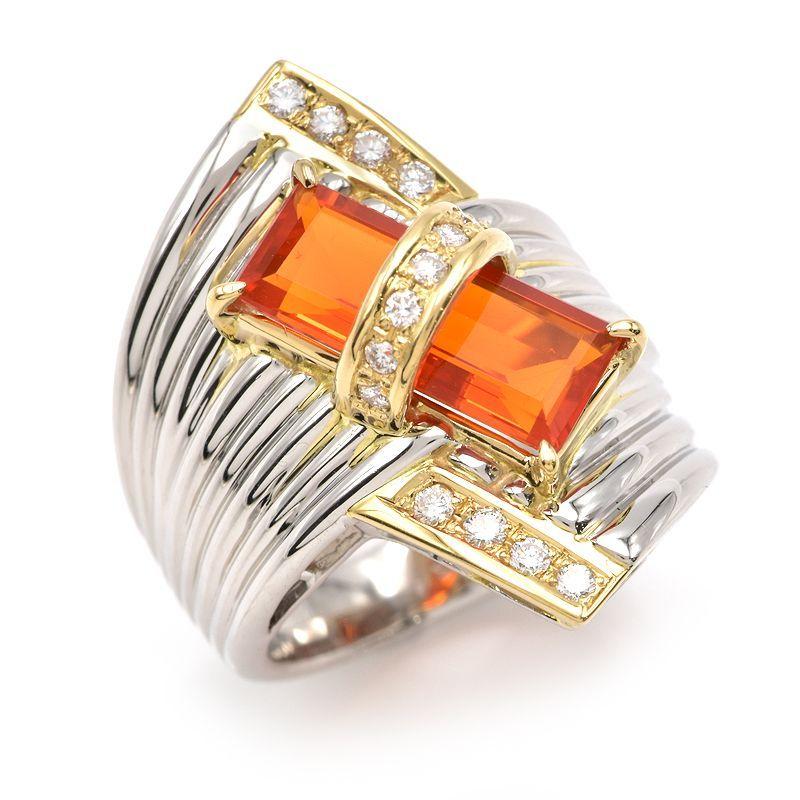 鞍田みどり 2.36ctファイアオパールリング 11号 K18YG Pt900 新品仕上  