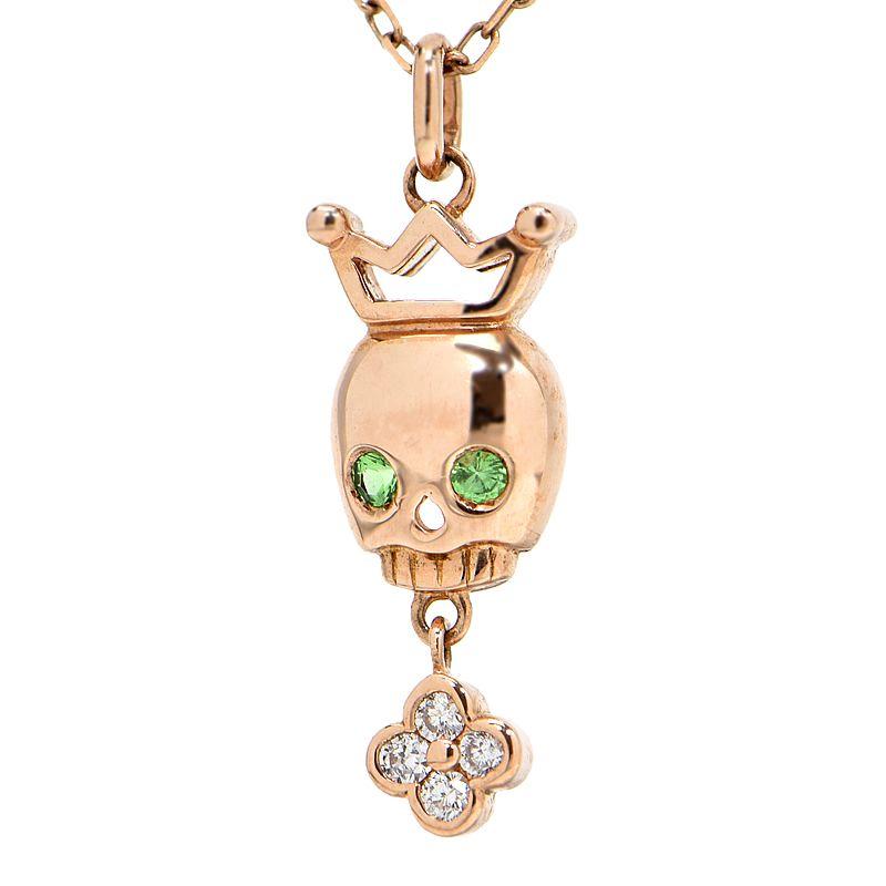 ガガミラノ クラウンスカルネックレス K10PG グリーンガーネット  