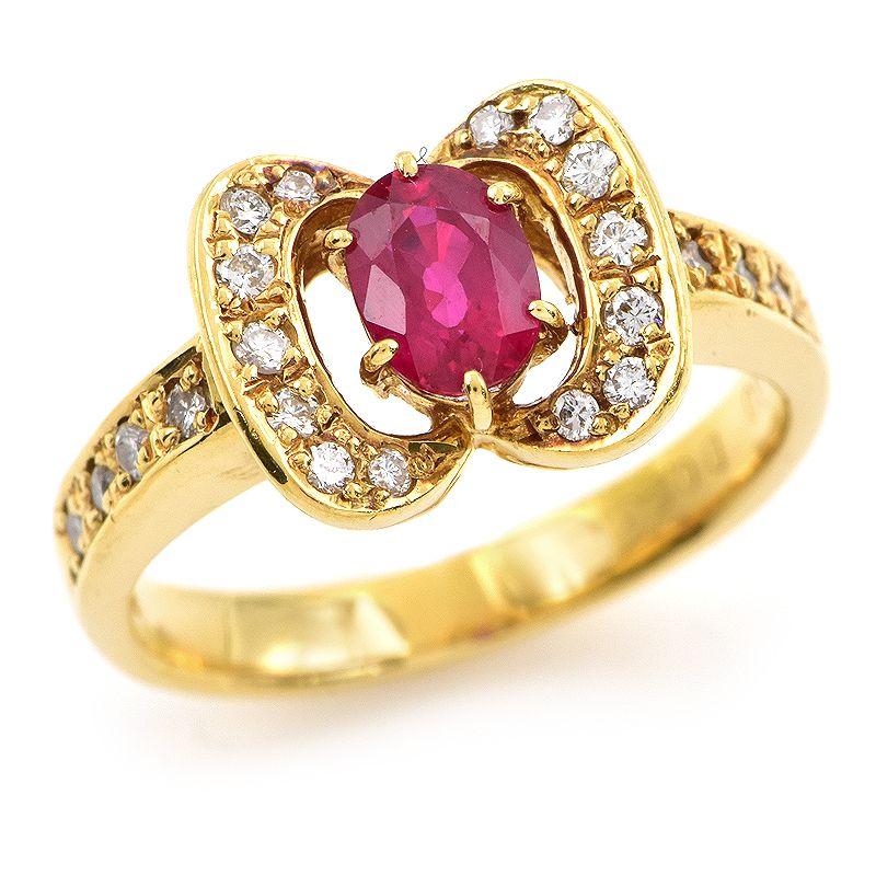 ルビーとダイヤの流線的なラインがおしゃれなリング K18YG サイズ11号