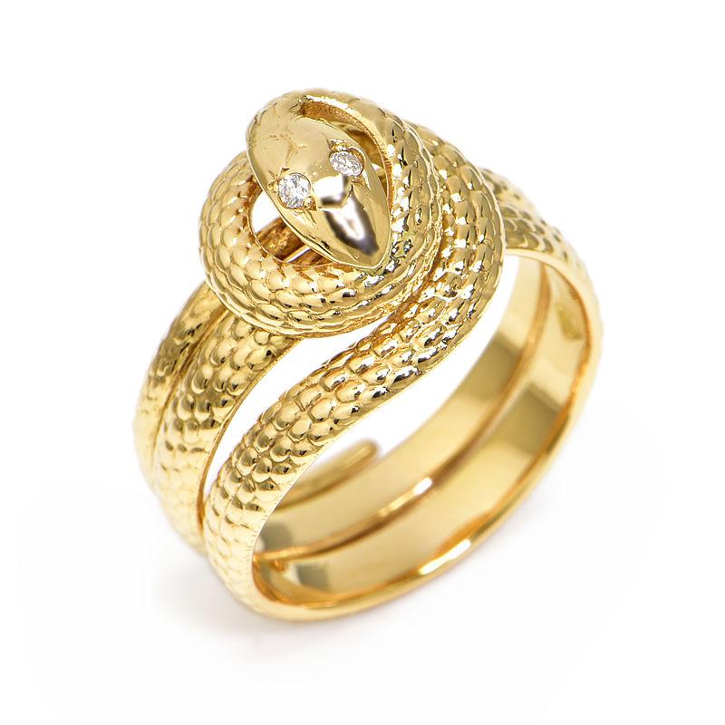 合計約0.02ct天然ダイヤモンドリング 12号 K18YG スネークモチーフ  