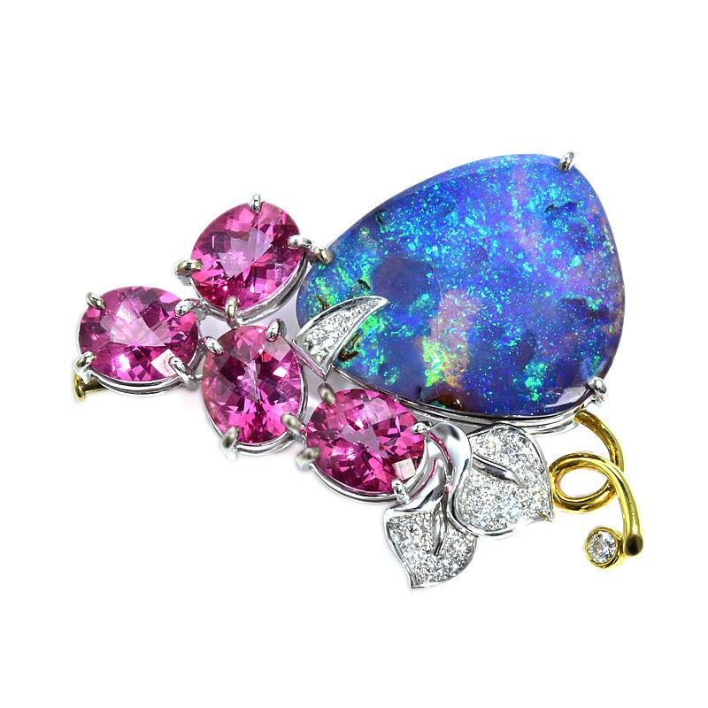 田村俊一 37.59ctボルダーオパールブローチ K18YG K18WG 合計16.6ct 