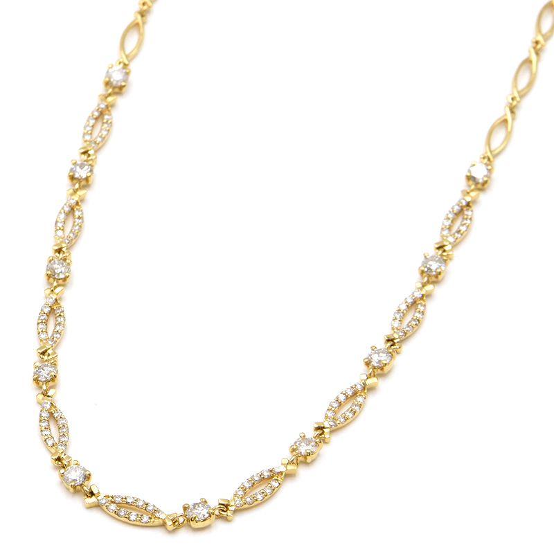 合計2.0ct天然ダイヤモンドネックレス K18YG パヴェダイヤ オープン  