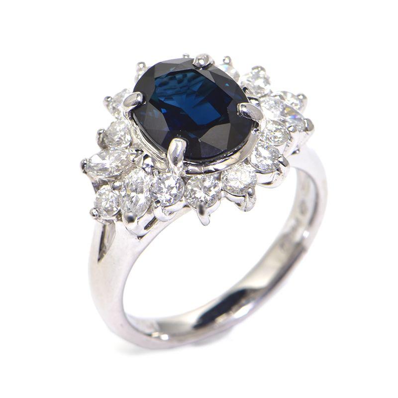 ジュエリーマキ 3.36ctブルーサファイアリング 11号 Pt850 合計1.14ct 