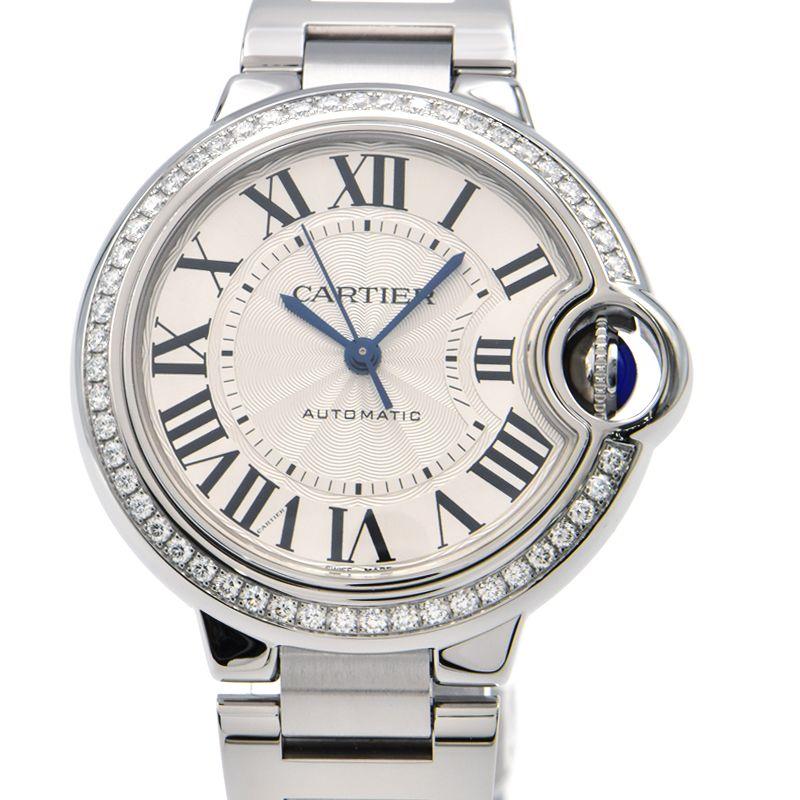 [3年保証] カルティエ レディース バロンブルーMM W4BB0016 ダイヤベゼル 33mm ローマンインデックス 自動巻き 腕時計 中古 送料無料 BALLON BLEU DE CARTIER [3年保証] カルティエ レディース バロン