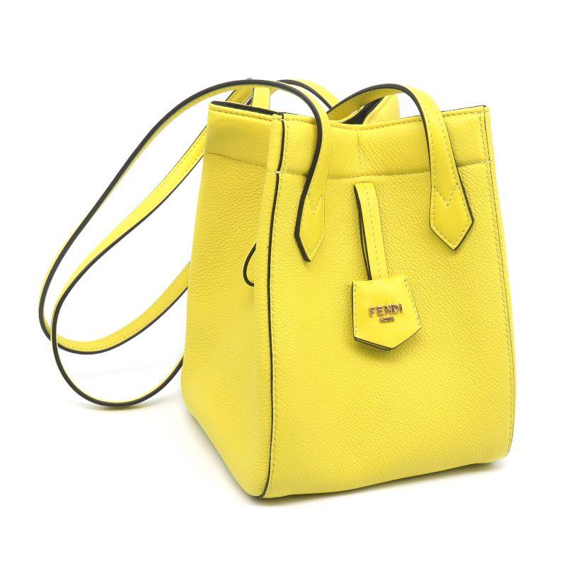 フェンディ オリガミ ミニ ショルダーバッグ 8BS083 ポメロ レザー 肩掛けバッグ イエロー 黄色 ゴールド金具 中古 送料無料 FENDI（フェンディ） オリガミ ミニ ショルダーバッグ 8BS083 ポメロ