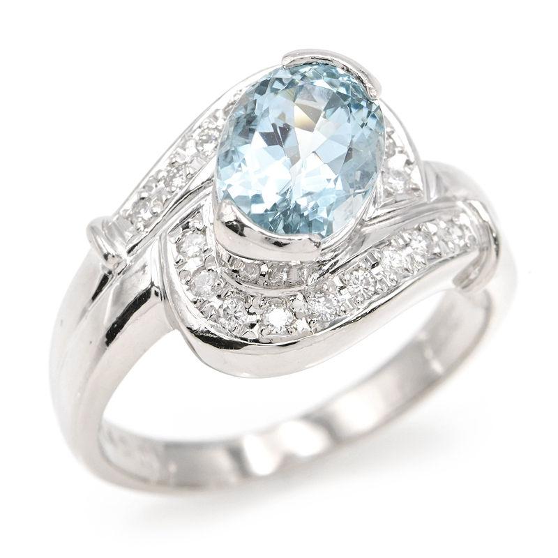 1.74ct天然アクアマリンリング 12.5号 Pt900 合計0.15ct天然ダイヤ 1粒  