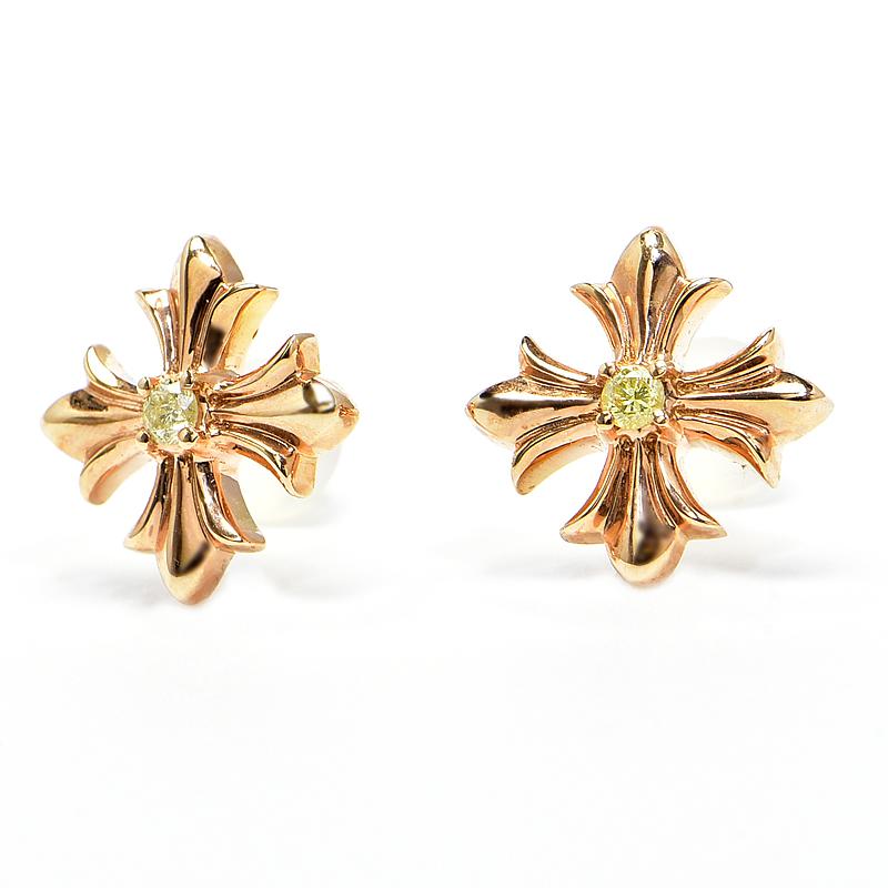 0.12ct天然ダイヤモンドピアス K18YG クロスモチーフ 十字架 1粒ダイヤ  