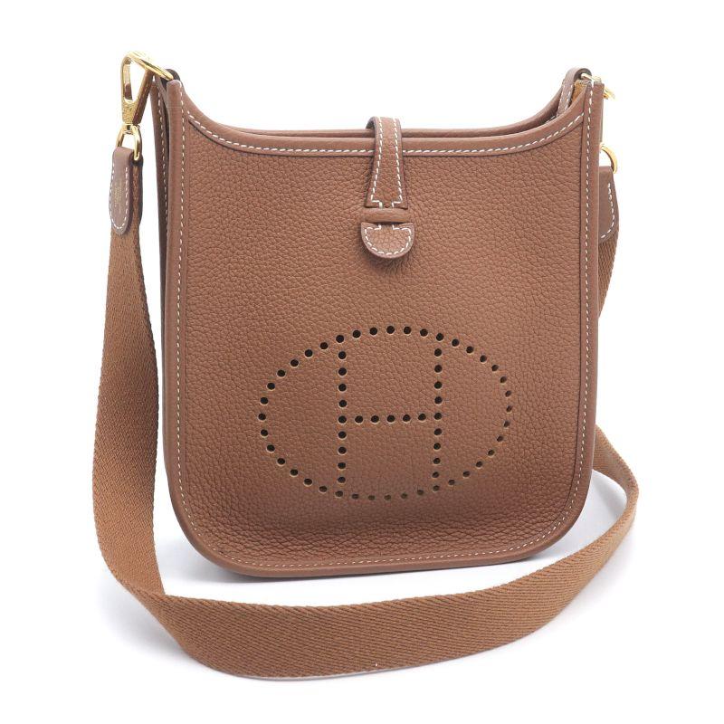 エルメス エヴリンTPM U刻印 2022年製 トリヨンクレマンス ゴールド ショルダーバッグ ゴールド金具 エブリン ブラウン 茶色 中古 送料無料 エヴリン エルメス エヴリンTPM U刻印 2022年製 トリヨンクレマンス