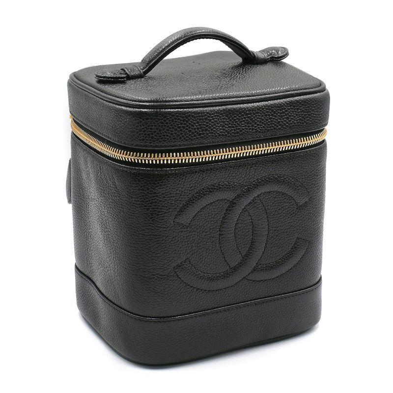 シャネル バニティバッグ キャビアスキン ブラック ゴールド金具 ココマーク ハンドバッグ メイクポーチ バニティポーチ 黒 中古 送料無料 キャビアスキン シャネル バニティバッグ ブラック ゴールド金具 ココ