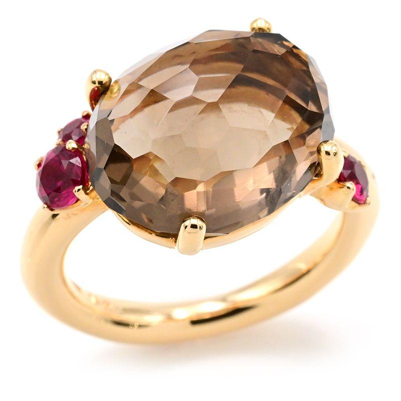 ポメラート スモーキークォーツリング 11.5号 K18PG ルビー オーバル  
