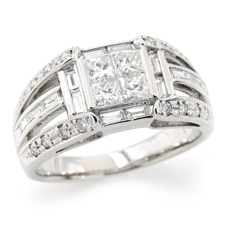 1.0ct天然ダイヤモンドリング 13号 Pt900 プリンセスカット スクエア  