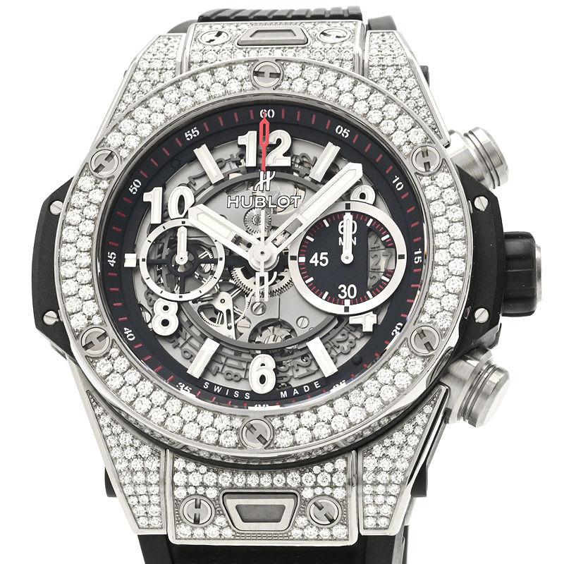 ウブロ メンズ ビッグバン ウニコ チタニウム パヴェ 411.NX.1170.RX.1704 箱保 クロノグラフ スケルトン 自動巻き 腕時計 中古 送料無料 | ビッグバン