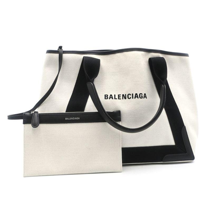 バレンシアガ ネイビーカバスM 581292 コットン カーフスキン ホワイト ブラック トートバッグ Navyカバ 肩掛けトート 黒 白 中古 送料無料 NAVY（BALENCIAGA） バレンシアガ ネイビーカバスM 581292 コットン