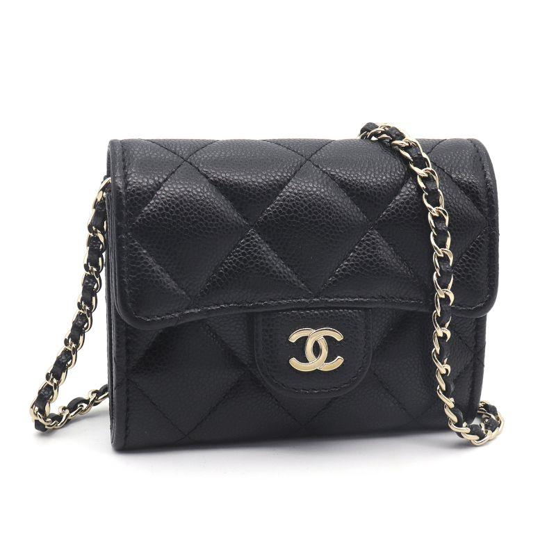 CHANEL シャネル マトラッセ ミニチェーンウォレット キャビアスキン 黒 ランダムシリアル 【72630】 マトラッセ シャネル チェーンウォレット ランダム番 キャビアスキン
