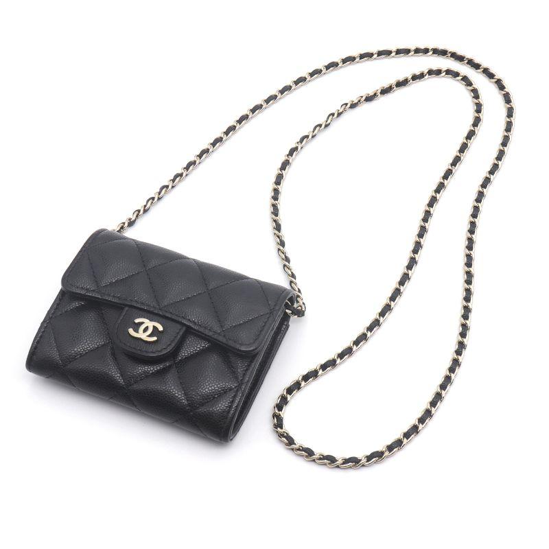CHANEL シャネル マトラッセ ミニチェーンウォレット キャビアスキン 黒 ランダムシリアル 【72630】 マトラッセ シャネル チェーンウォレット ランダム番 キャビアスキン